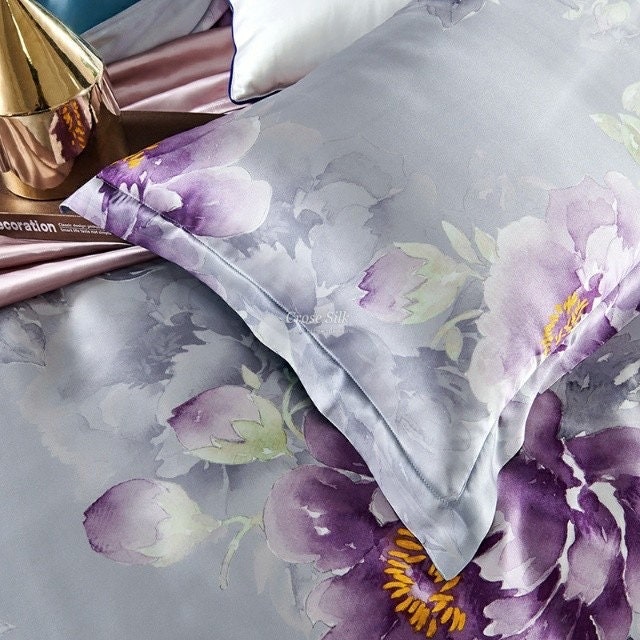 PURPLE PEONY - 16 Momme 100% Silk Bedding 4pcs Suite