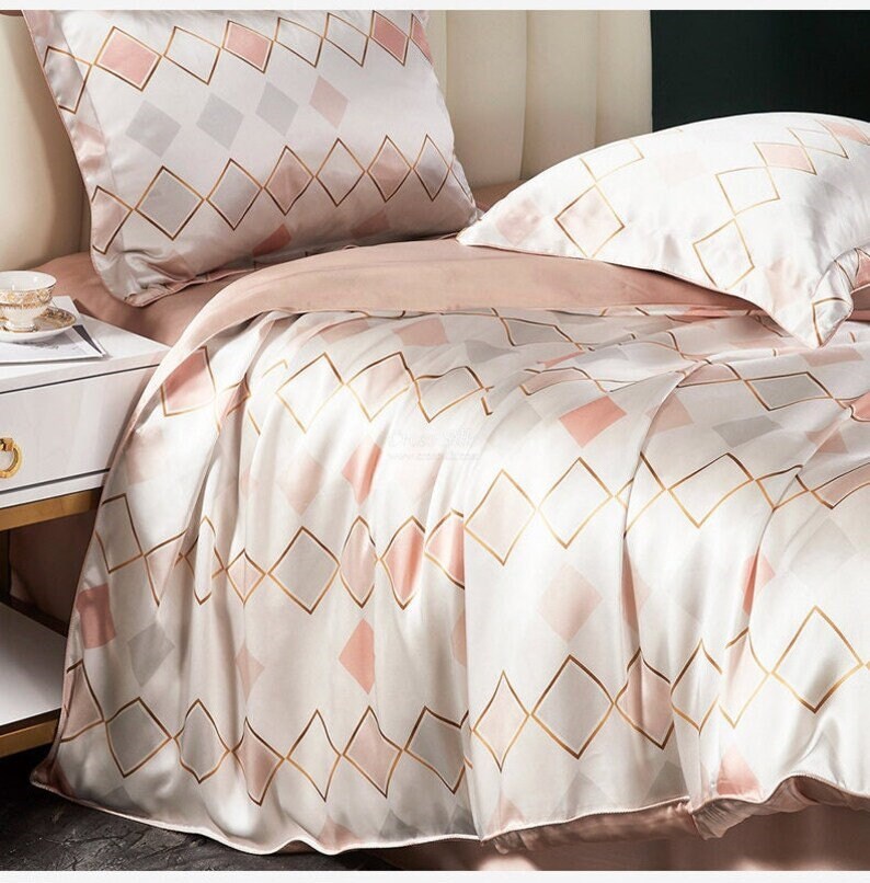 ANNA CHECKS - 16 Momme 100% Silk Bedding 4pcs Suite