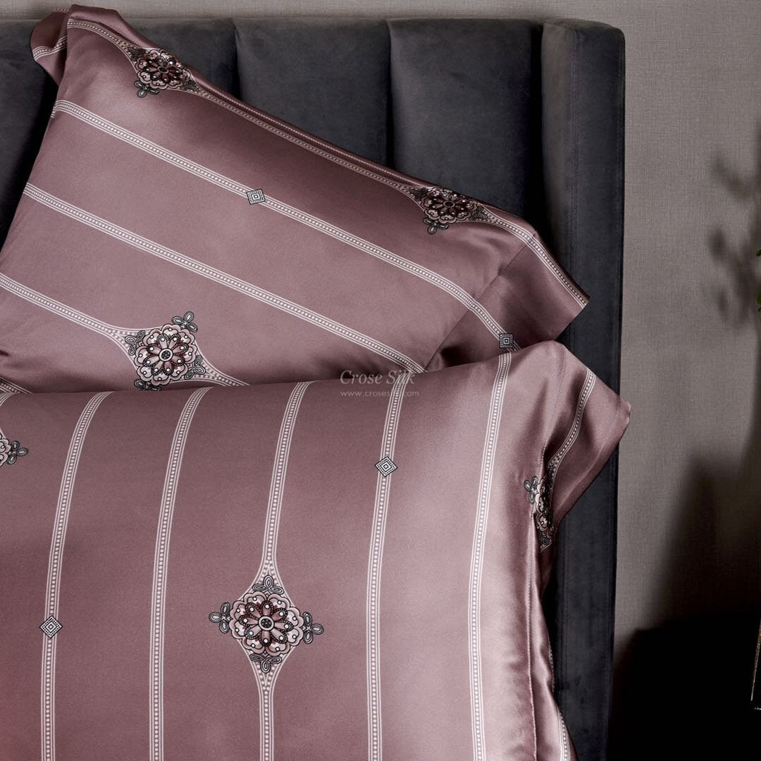 PINK STRIPES Print - 25 Momme Mulberry Silk Bedding, Silk Duvet Cover, Silk Fitted Sheet, Silk Flat Sheet, Silk Pillowcase, 100% SILK