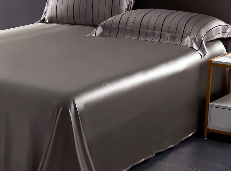 DARK GOLD Stripes - 25 Momme Mulberry Silk Bedding, Silk Duvet Cover, Silk Fitted Sheet, Silk Flat Sheet, Silk Pillowcase, 100% SILK