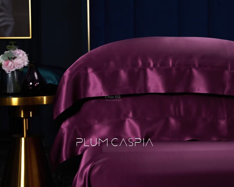 PLUM CASPIA - 25 Momme Mulberry Silk Bedding, Silk Duvet Cover, Silk Fitted Sheet, Silk Flat Sheet, Silk Pillowcase, 100% SILK
