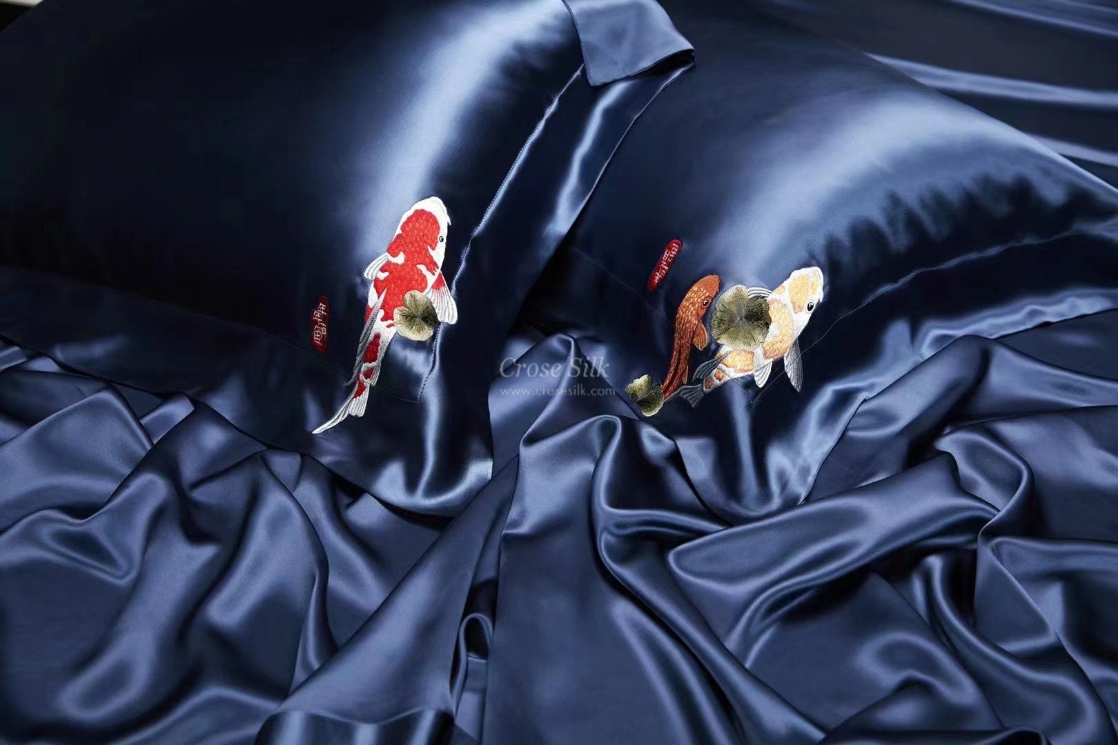 OCEANA EMBROIDERY - 25 Momme 100% Mulberry Silk Bedding Set 4 pieces