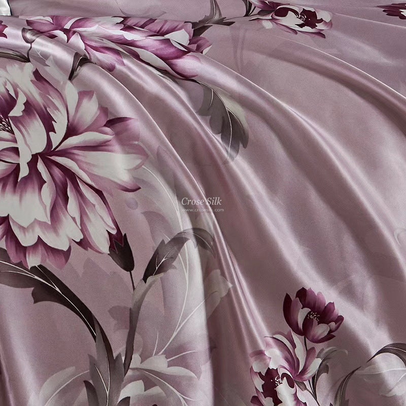 PINK FLORAL - 16 Momme 100% Silk Bedding 4pcs Suite
