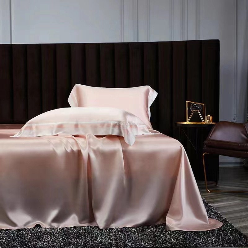 WATER PINK - 25 Momme Flying Edge Purfle Silk Bedding Set 4pcs