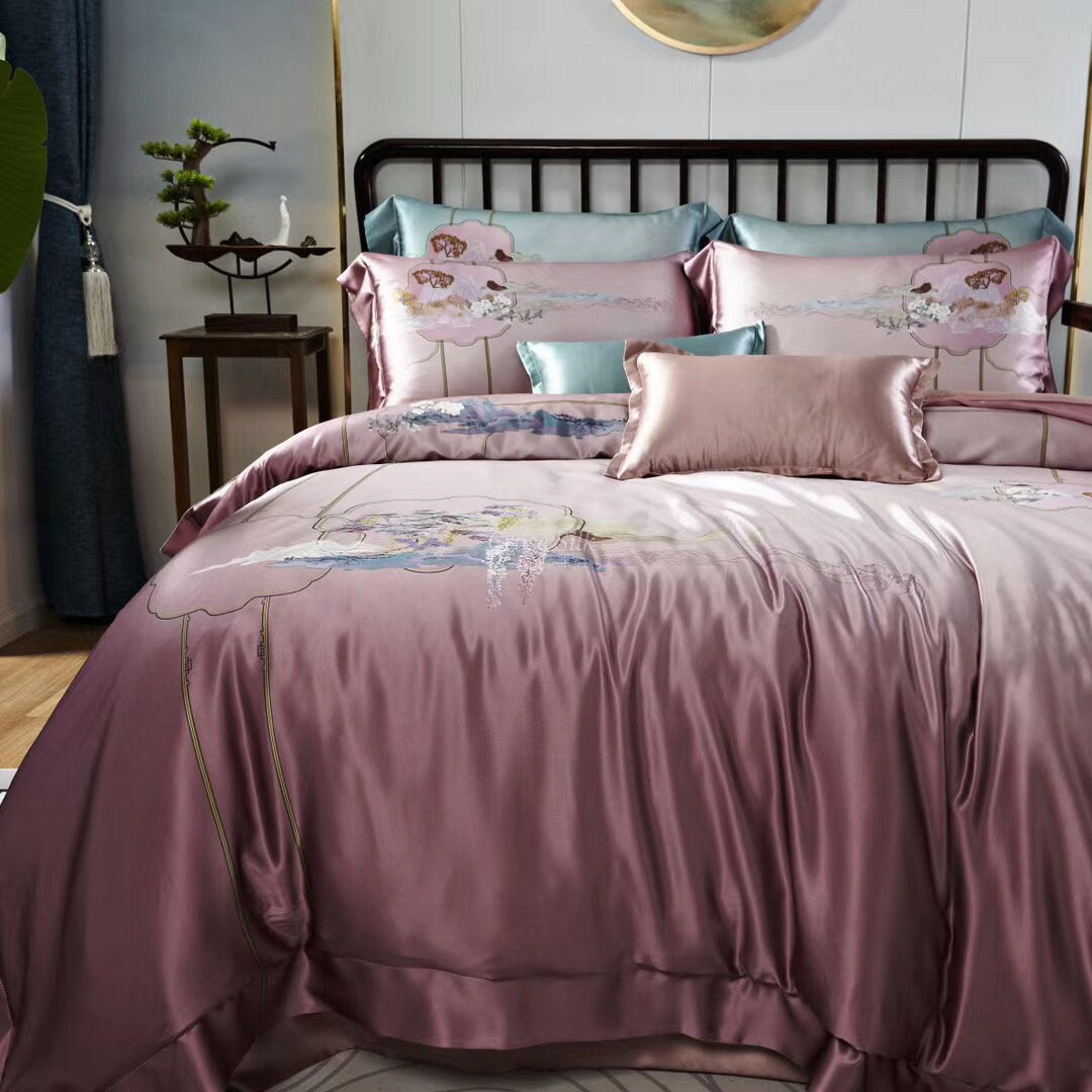 SCENERY Wistful Mauve - 25 Momme Mulberry Silk Bedding,Silk Duvet Cover, Silk Fitted Sheet, Silk Flat Sheet, Silk Pillowcase, 100% SILK