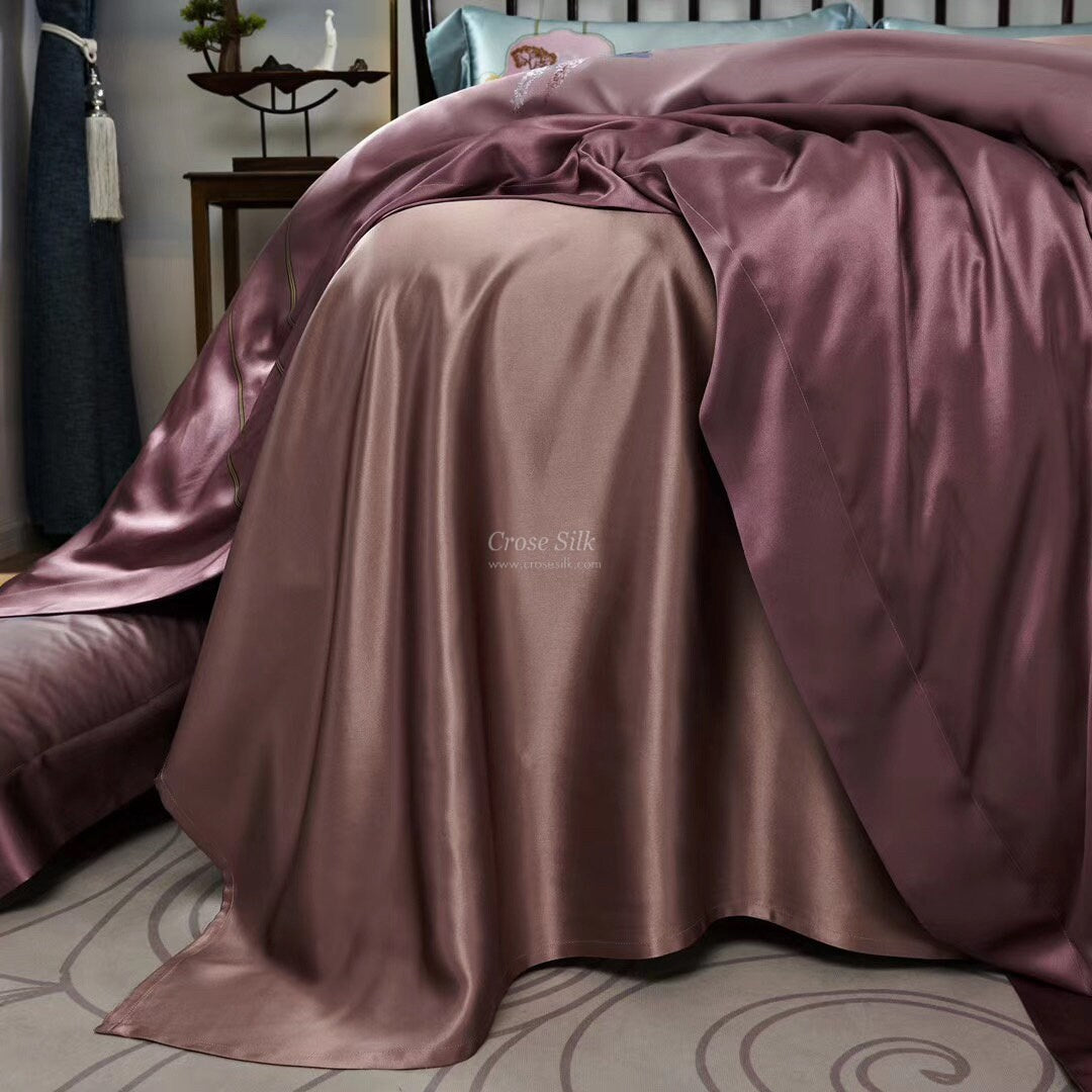SCENERY Wistful Mauve - 25 Momme Mulberry Silk Bedding,Silk Duvet Cover, Silk Fitted Sheet, Silk Flat Sheet, Silk Pillowcase, 100% SILK
