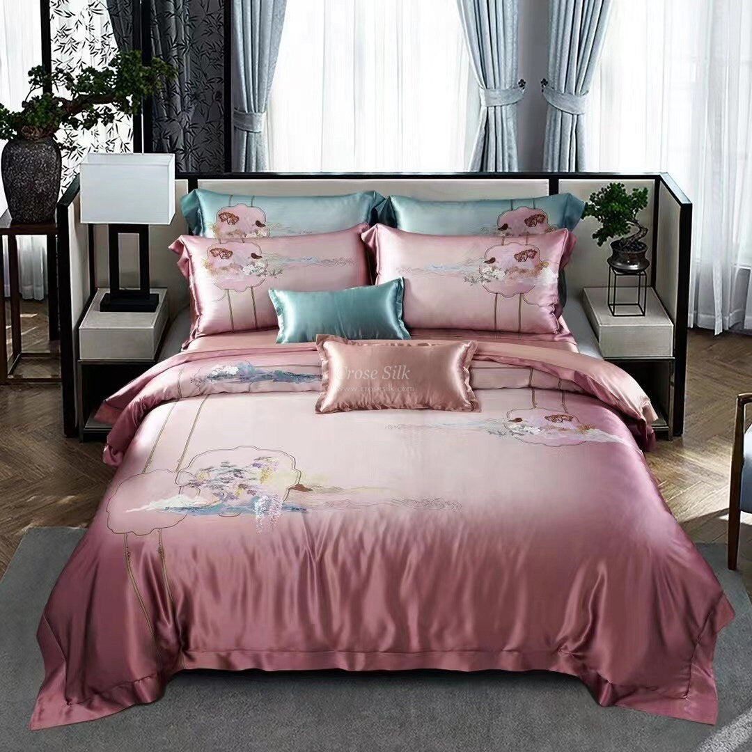 SCENERY Wistful Mauve - 25 Momme Mulberry Silk Bedding,Silk Duvet Cover, Silk Fitted Sheet, Silk Flat Sheet, Silk Pillowcase, 100% SILK