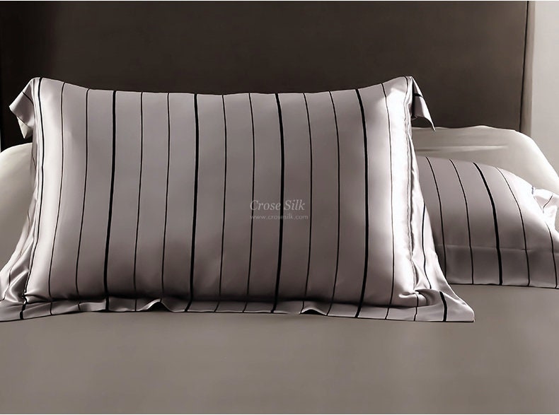 DARK GOLD Stripes - 25 Momme Mulberry Silk Bedding, Silk Duvet Cover, Silk Fitted Sheet, Silk Flat Sheet, Silk Pillowcase, 100% SILK