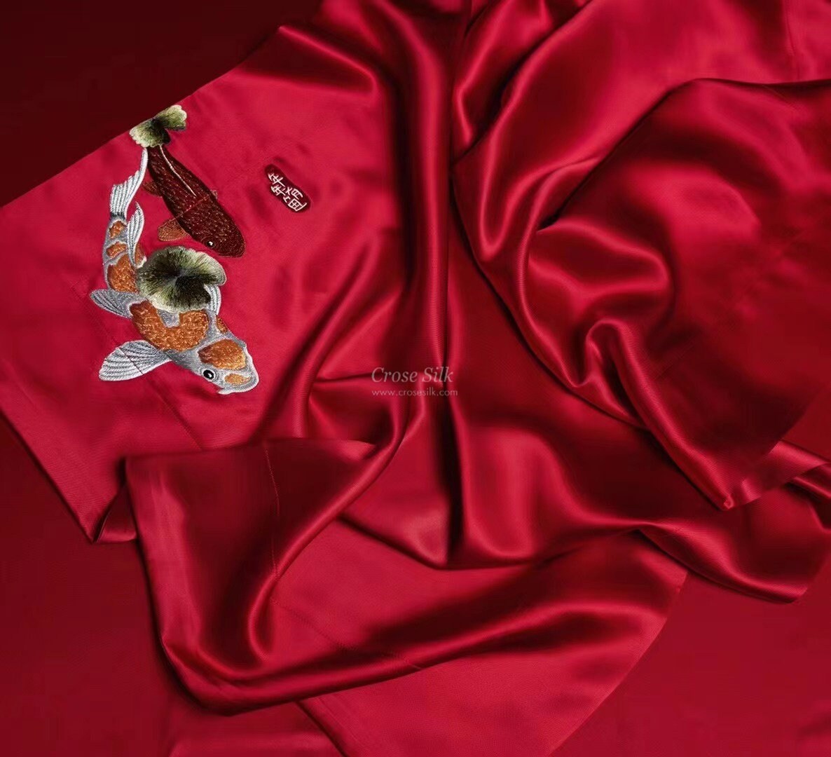 CRIMSON EMBROIDERY - 25 Momme 100% Mulberry Silk Bedding Set 4 pieces