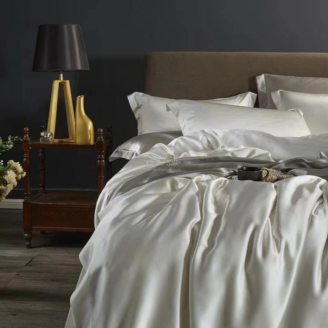 CLOUD DANCER - 25 Momme Mulberry Silk Bedding, Silk Duvet Cover, Silk Fitted Sheet, Silk Flat Sheet, Silk Pillowcase, 100% SILK