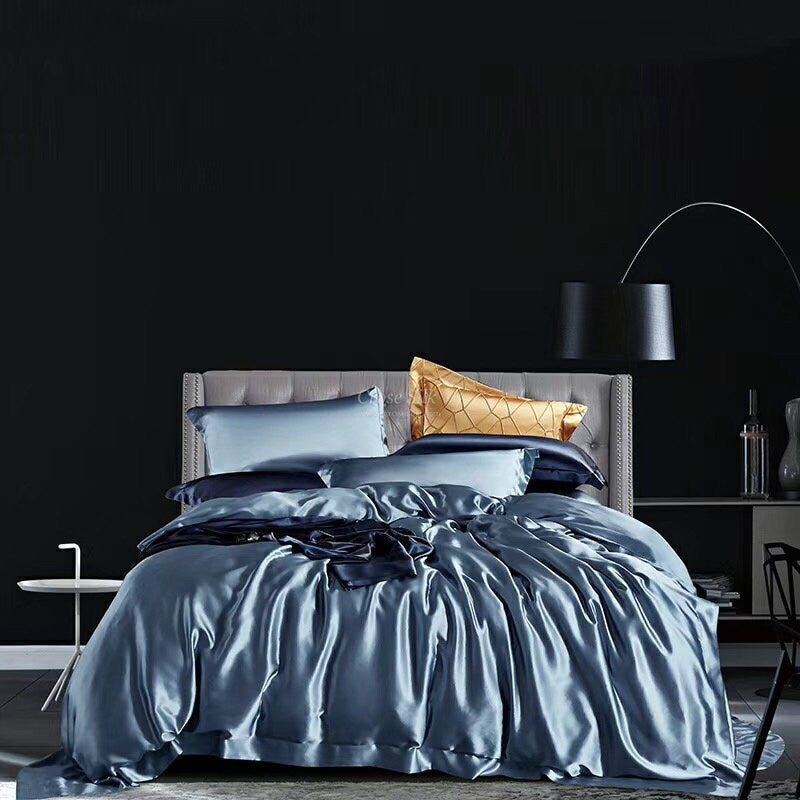 DUSTY BLUE - 25 Momme Mulberry Silk Bedding, Silk Duvet Cover, Silk Fitted Sheet, Silk Flat Sheet, Silk Pillowcase, 100% SILK