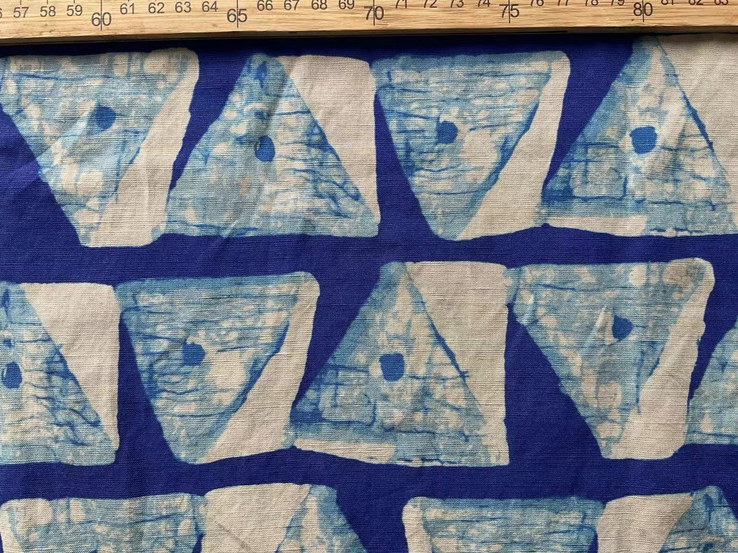 LNYDLBSL - Digtital Print Beige Background Indigo Dye Style Linen Fabric - 140cm wide by the Yard