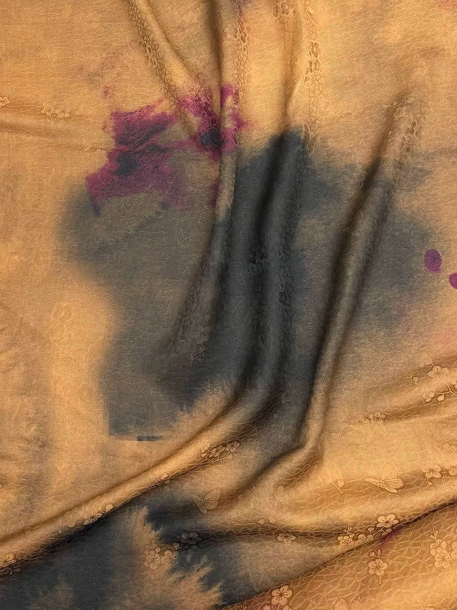 XYYY - Plant dyed HongYunSha Silk fabric, Openwork HUALUO, 25 momme 110cm wide by the Yard