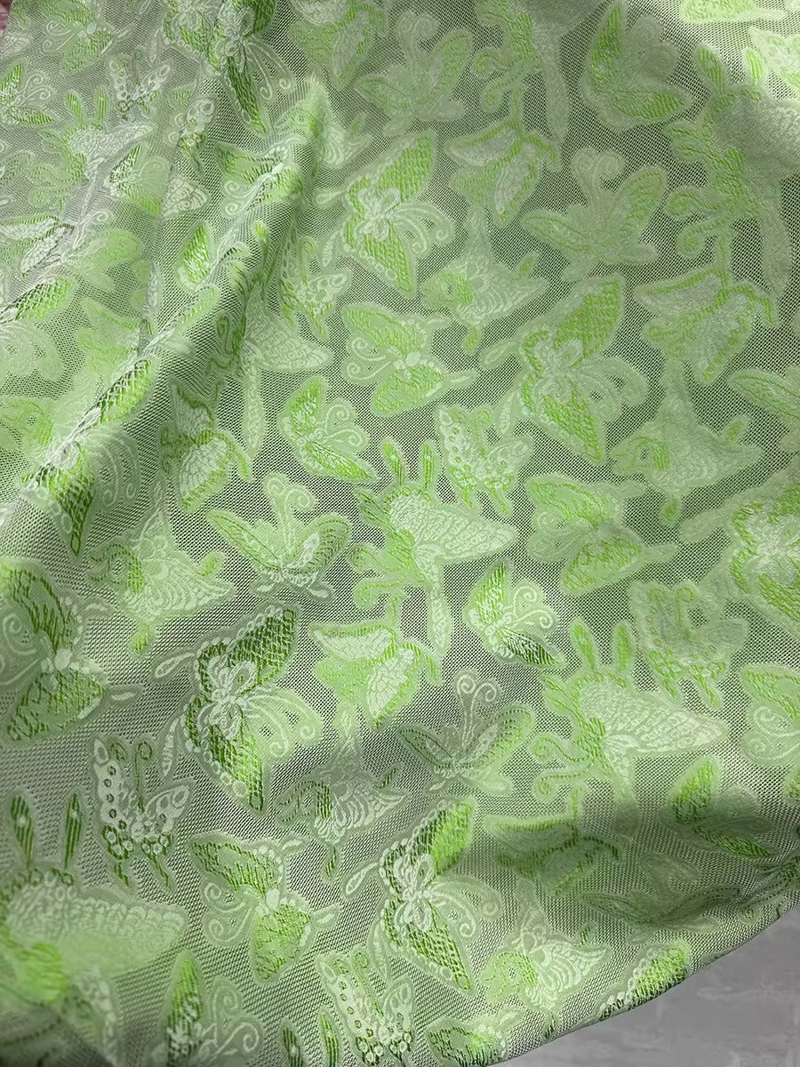 李德喜。四经八纬色织罗 XYLN010 - Leno silk fabric, green butterfly, 25 momme 114cm wide by the yard