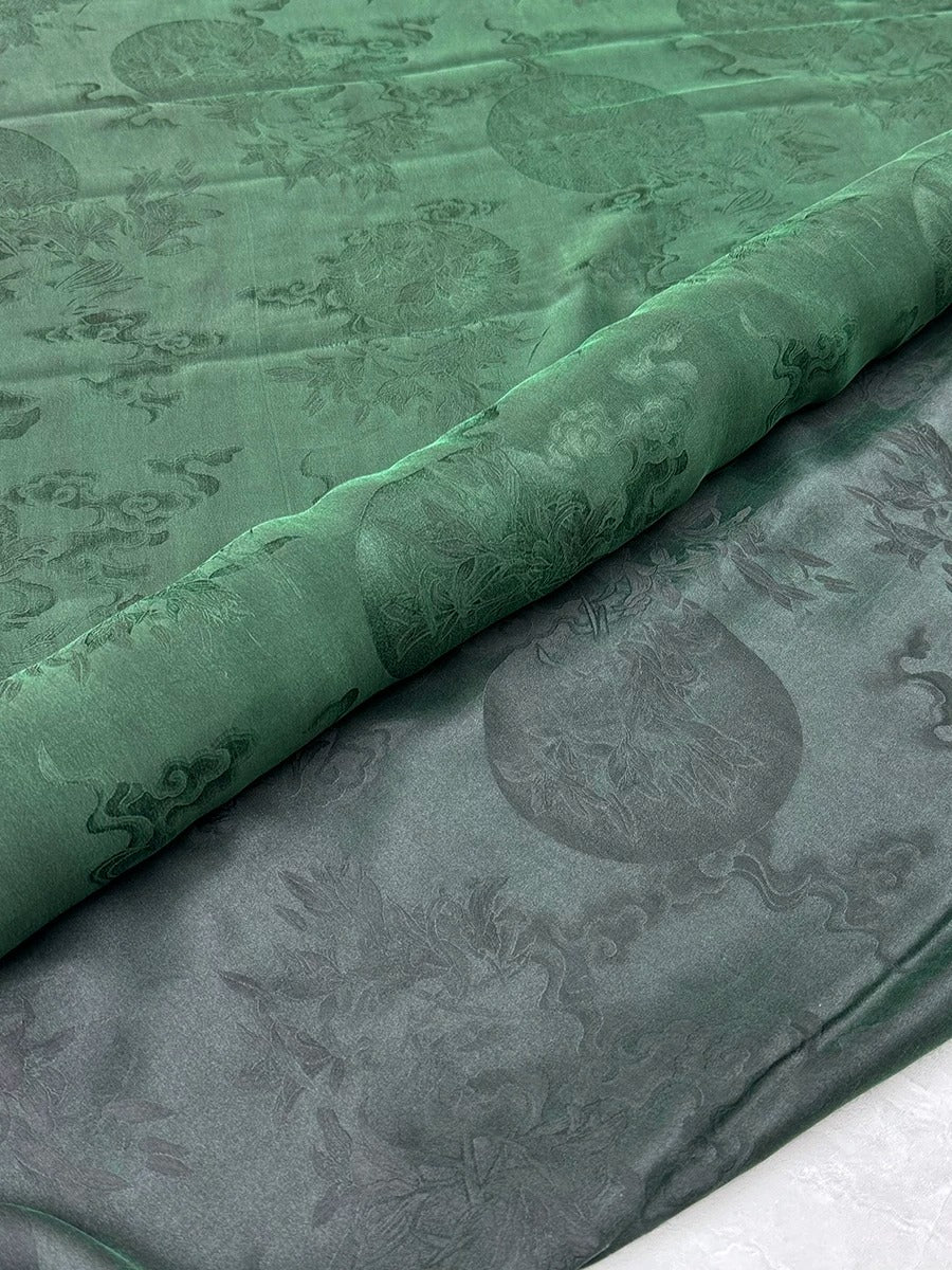 团花 Mud Silk fabric, Jacquard HUALUO, 26 momme 110cm wide by the Yard