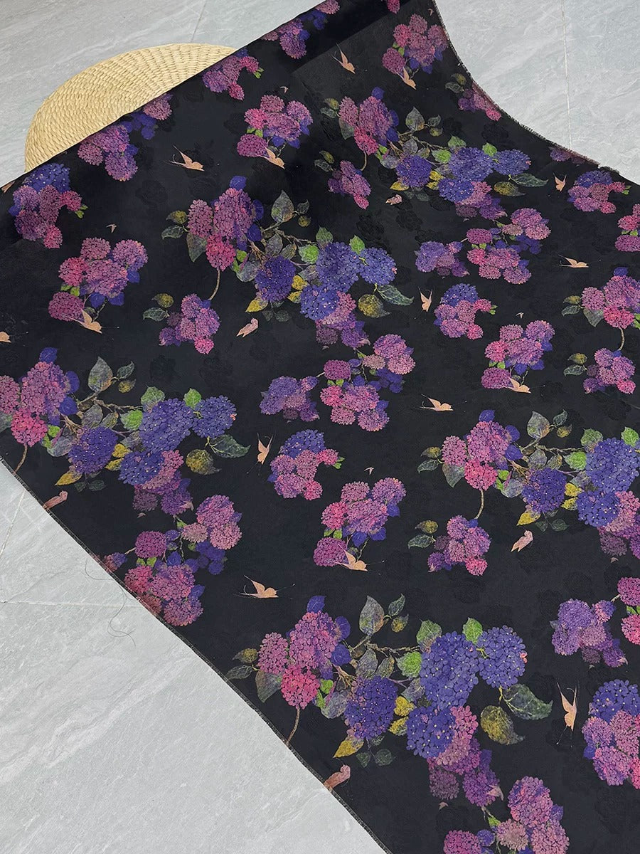 清欢簇 Mud Silk fabric, Jacquard HUALUO, 25 momme 110cm wide by the Yard