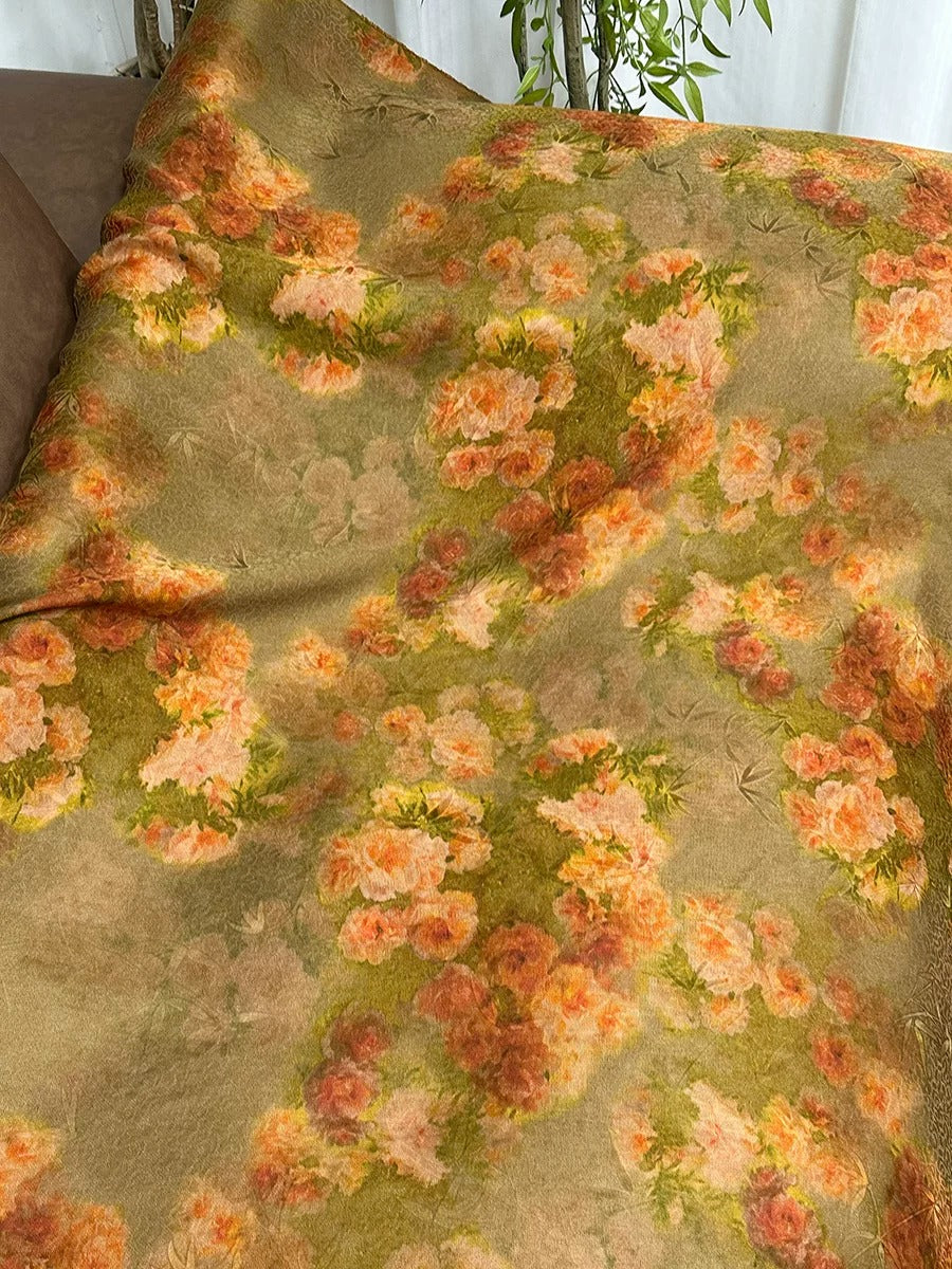 XYZY - Plant dyed HongYunSha Silk fabric, Openwork HUALUO, 25 momme 110cm wide by the Yard