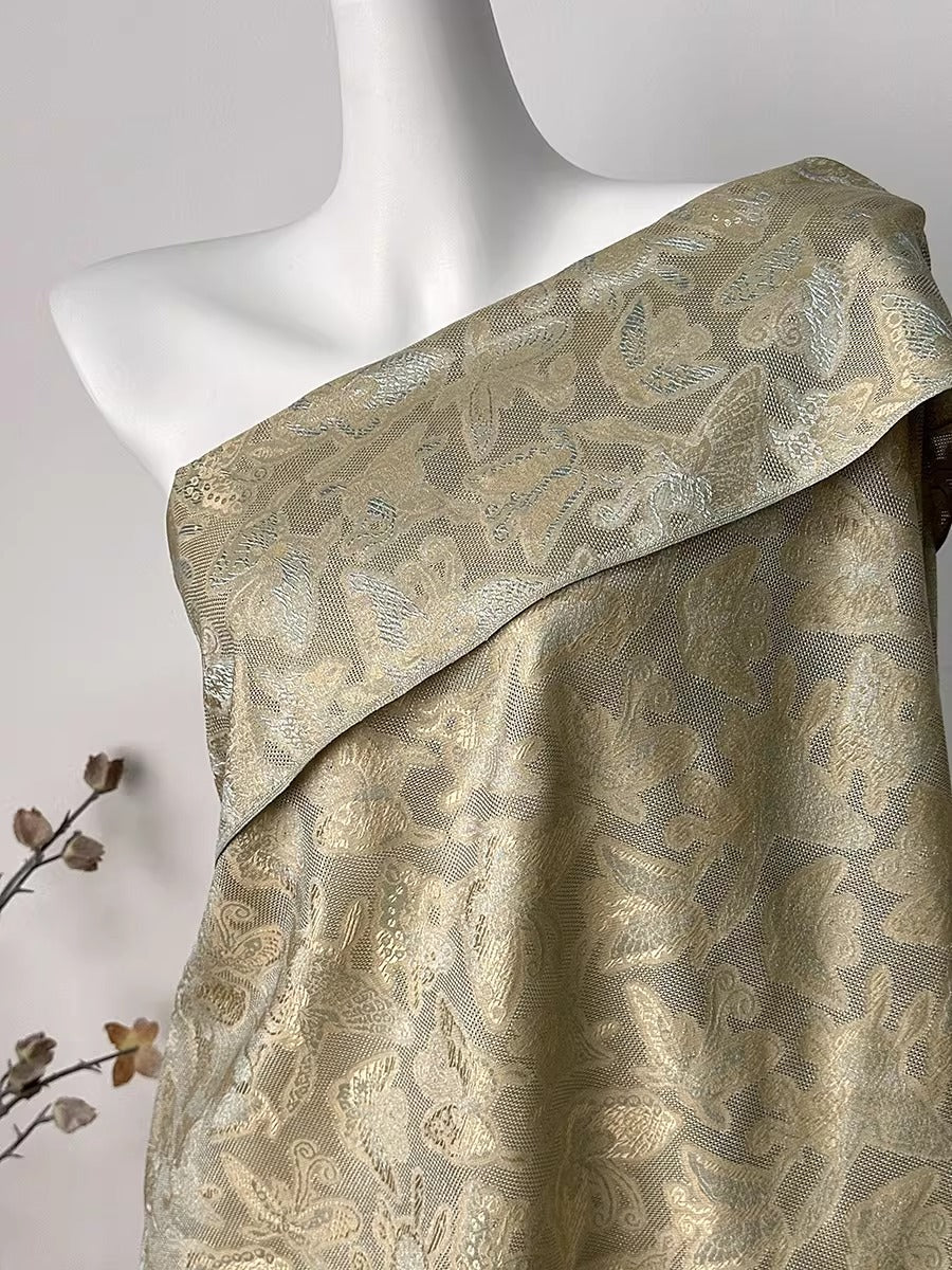 XYLN038 - Leno silk fabric, Gold weave Yarn-dyed, gold butterfly , 25 momme 114cm wide by the yard