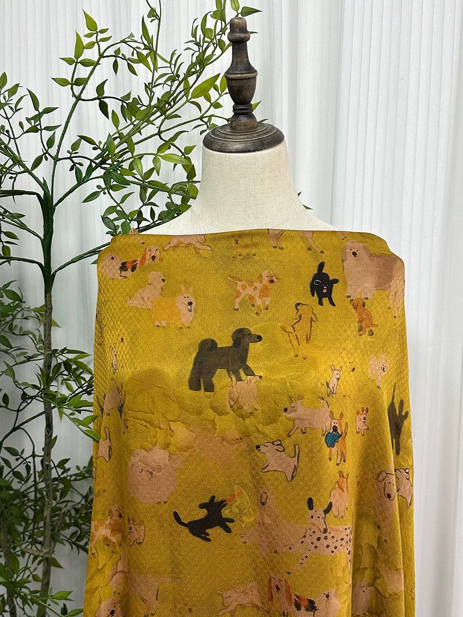 XYWWD - Plant dyed HongYunSha Silk fabric, Openwork HUALUO, 25 momme 110cm wide by the Yard