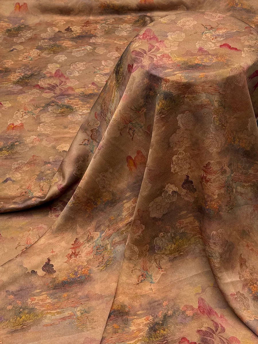 山海经 Mud Silk fabric, Jacquard HUALUO, 26 momme 110cm wide by the Yard