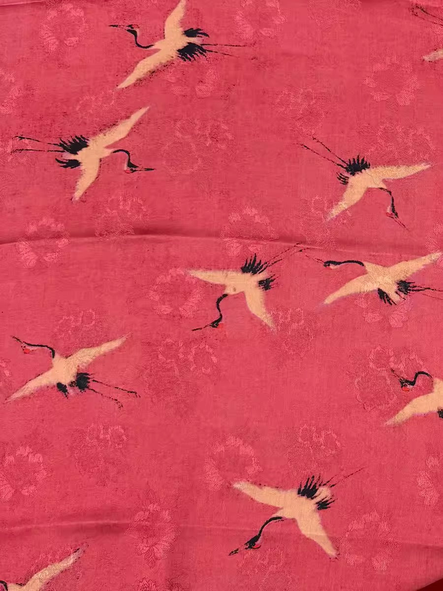 XYHYS 红色瑞鹤图- Jacquard HUALUO Hongyunsha silk fabric, 25 momme openwork texthture, 110cm by e Yard