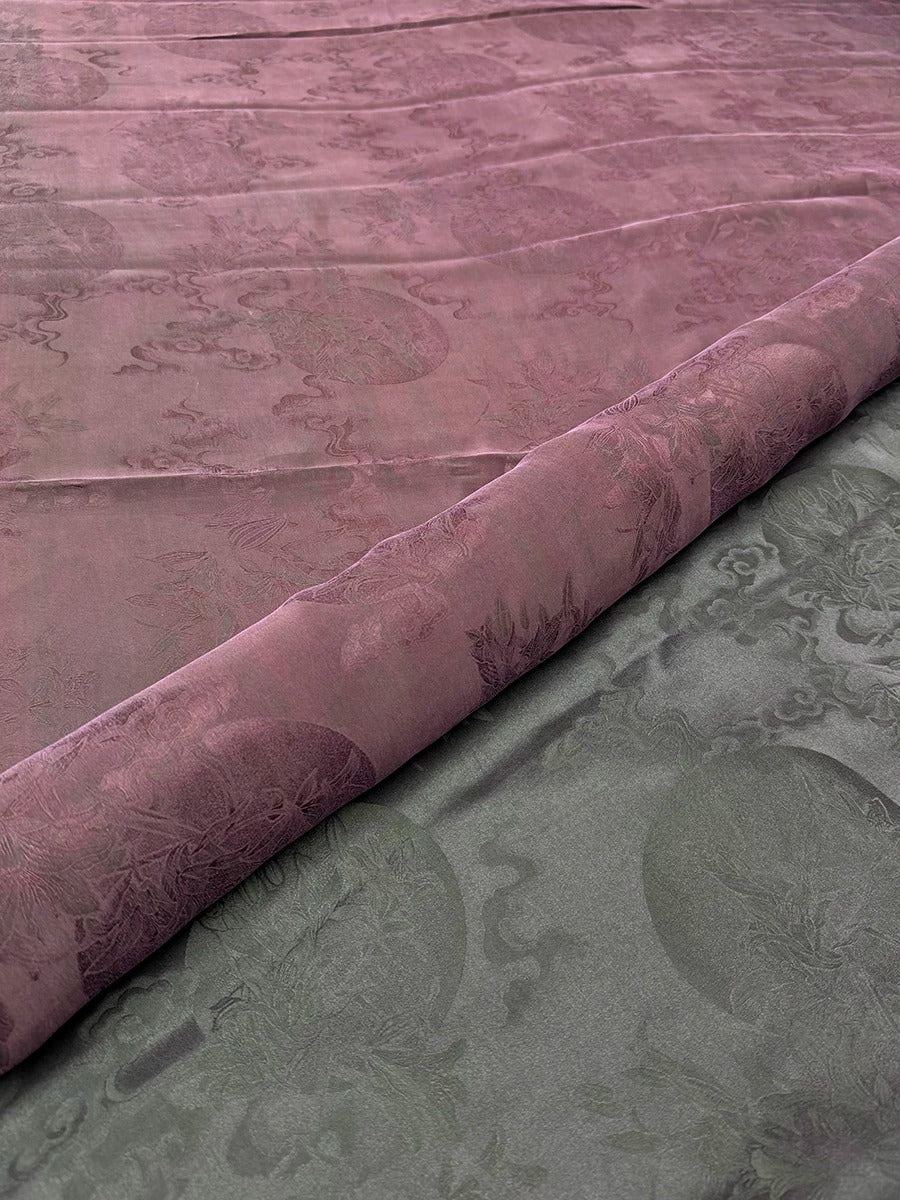 团花 Mud Silk fabric, Jacquard HUALUO, 26 momme 110cm wide by the Yard