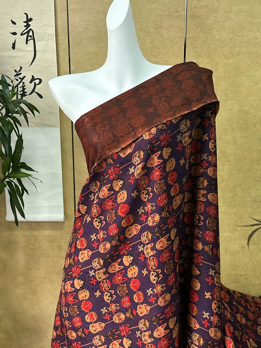 XYFYLP - Plant dyed HongYunSha Silk fabric, Openwork HUALUO, 25 momme 110cm wide by the Yard