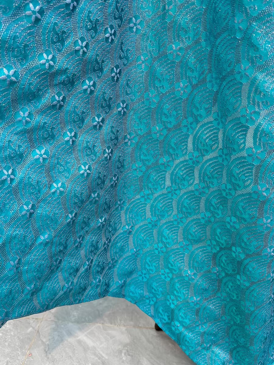 李德喜。四经八纬色织罗XYLN002 - Leno silk fabric, blue, 25 momme 114cm wide by the yard