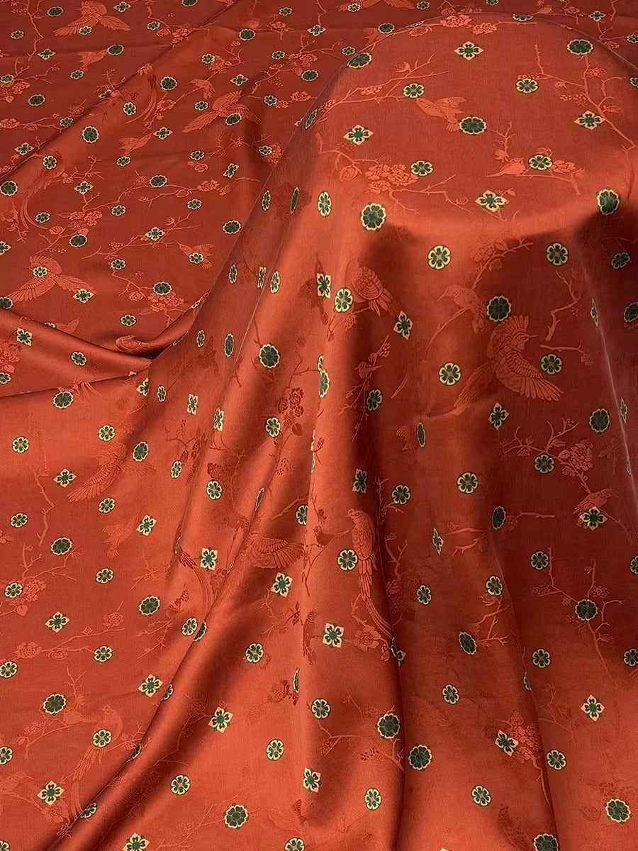 XYHYS 红色宝相花- Jacquard HUALUO Hongyunsha silk fabric, 26 momme openwork texture, 110cm by the Yard