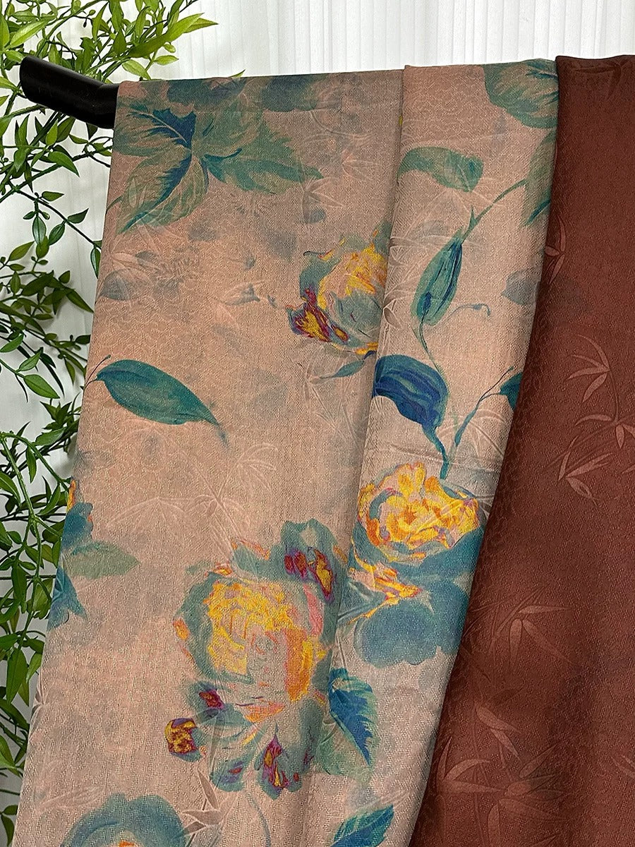 XYYYHD - Plant dyed HongYunSha Silk fabric, Openwork HUALUO, 26 momme 110cm wide by the Yard