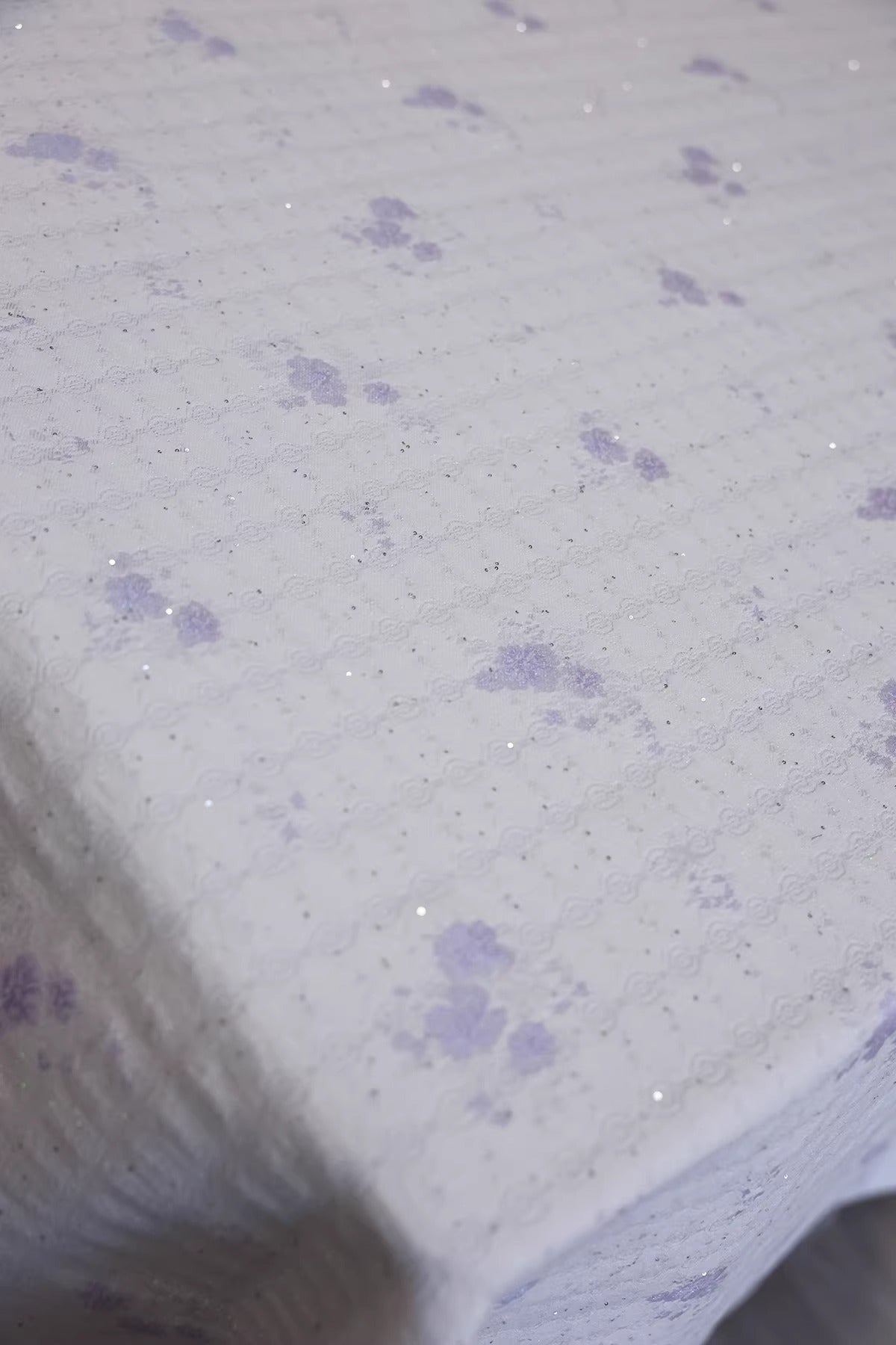 SJKSM011- Jacquard silk wool blend fabric, 57 momme ,white purple, 135cm wide by the yard
