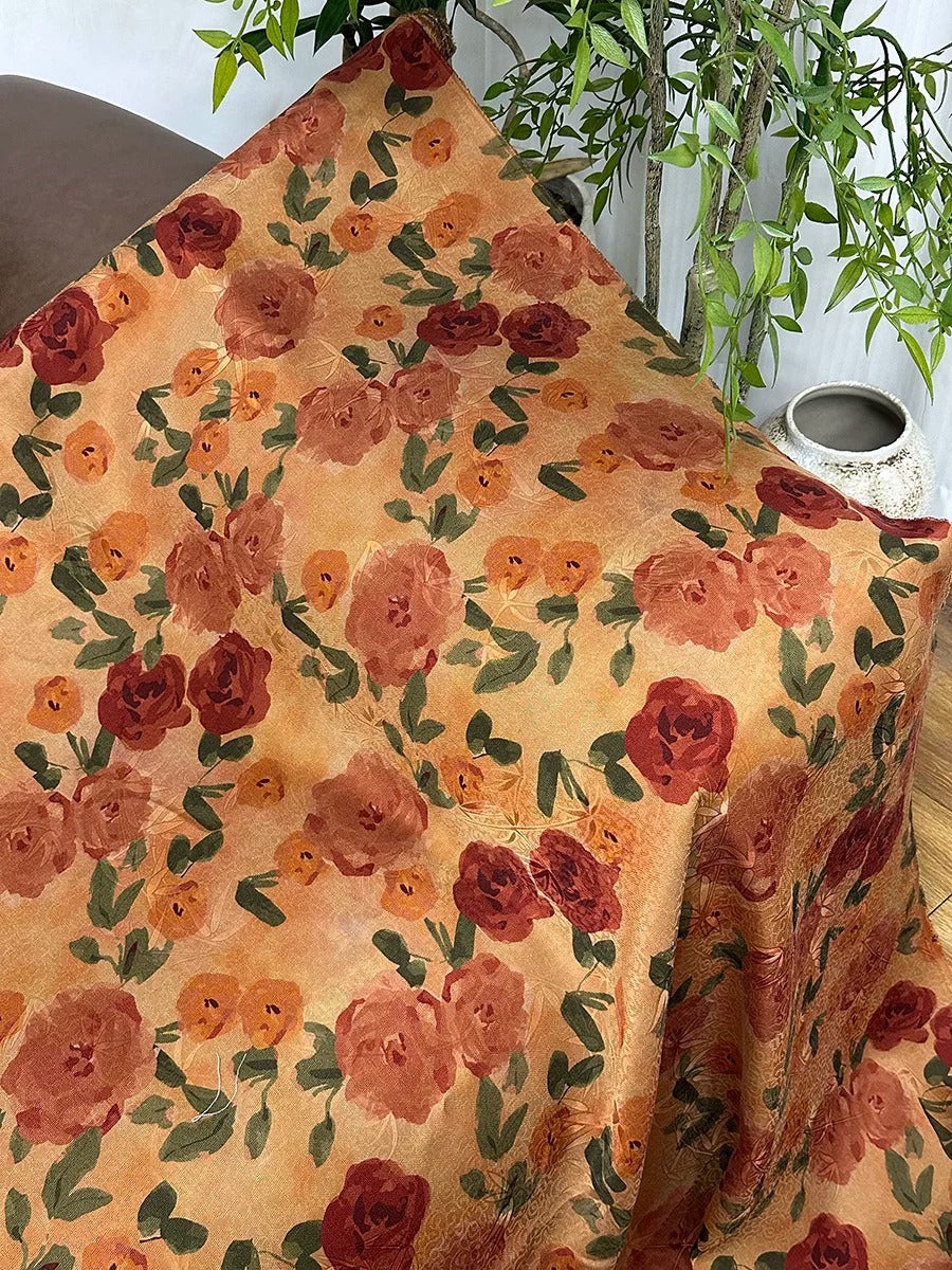 XYJSHA - Plant dyed HongYunSha Silk fabric, Openwork HUALUO, 25 momme 110cm wide by the Yard