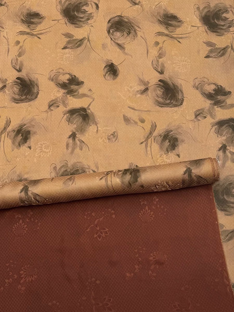 XYYYMG - Plant dyed HongYunSha Silk fabric, Openwork HUALUO, 25 momme 110cm wide by the Yard