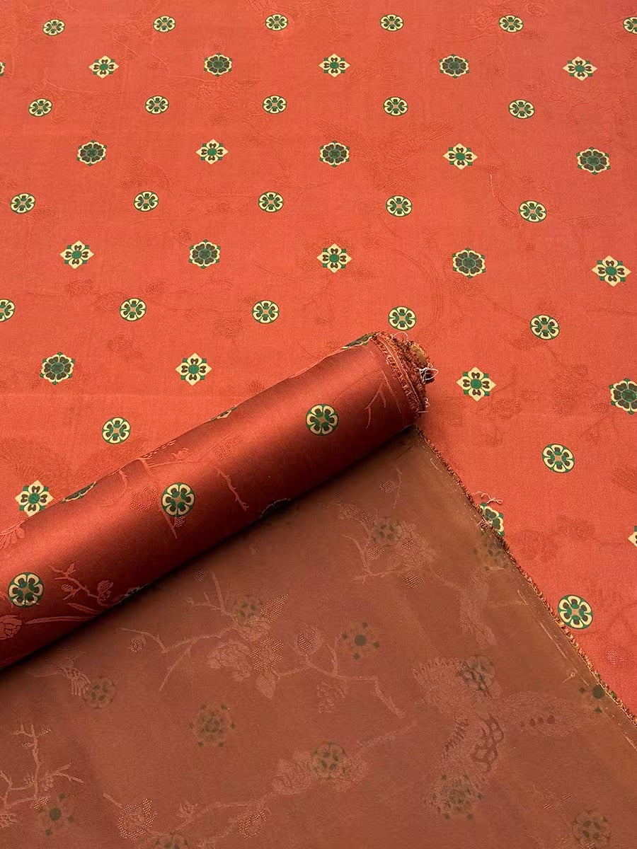 XYHYS 红色宝相花- Jacquard HUALUO Hongyunsha silk fabric, 26 momme openwork texture, 110cm by the Yard