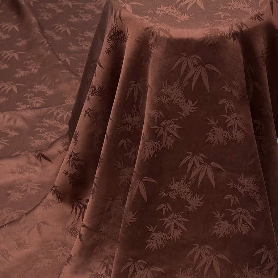 竹叶 Mud Silk fabric, Jacquard HUALUO, 25 momme 110cm wide by the Yard
