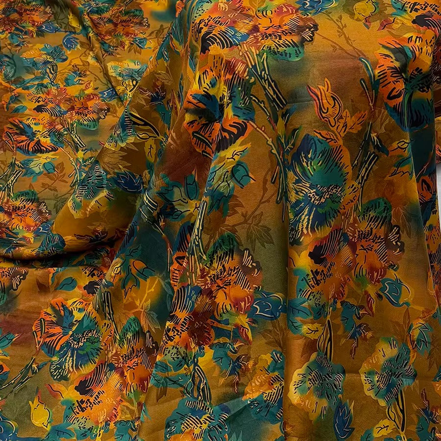 XYHYS 乱影- Jacquard HUALUO Hongyunsha silk fabric, 25 momme openwork texthture, 110cm by e Yard