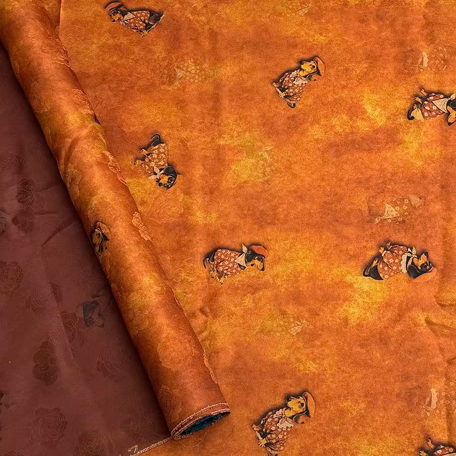 XYHYS 小狗- Jacquard HUALUO Hongyunsha silk fabric, 25 momme openwork texthture, 110cm by e Yard