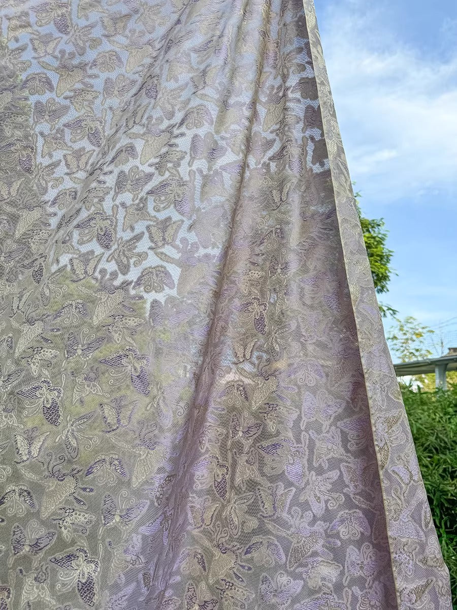 李德喜。四经八纬色织罗 XYLN006 - Leno silk fabric, purple butterfly, 25 momme 114cm wide by the yard