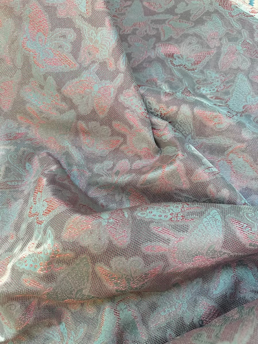 李德喜。四经八纬色织罗 XYLN008 - Leno silk fabric, pink butterfly, 25 momme 114cm wide by the yard