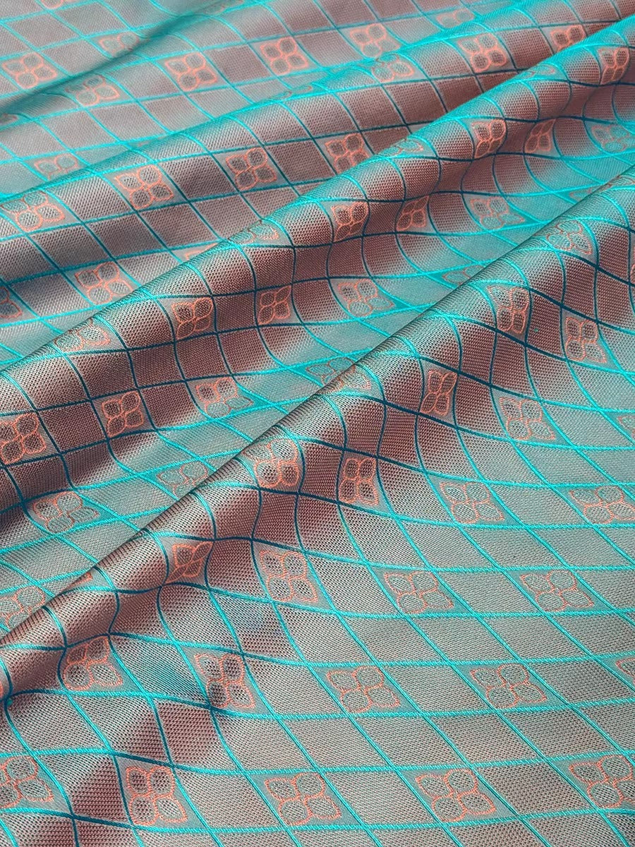李德喜。四经八纬色织罗XYLN001 - Leno silk fabric, red and blue rhombus, 25 momme 114cm wide by the yard