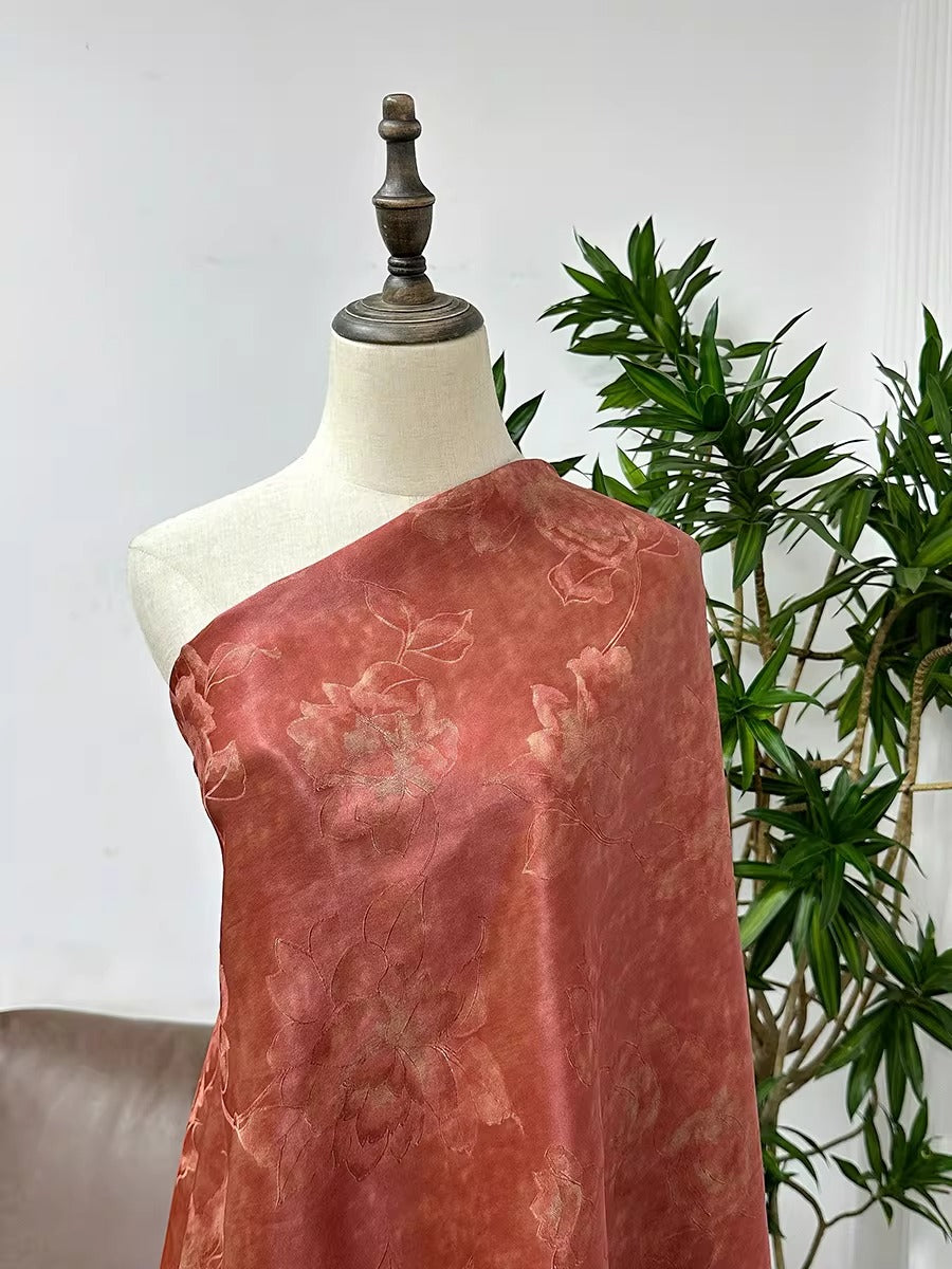 XYHYS 对花描金- Jacquard HUALUO Hongyunsha silk fabric, 25 momme openwork texture, 110cm by the Yard