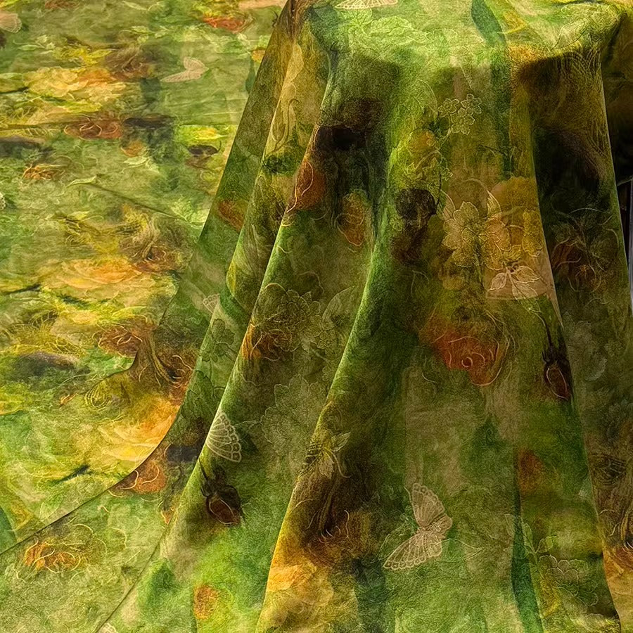 XYHYS 晕染蝴蝶- Jacquard HUALUO Hongyunsha silk fabric, 25 momme openwork texthture, 110cm by e Yard
