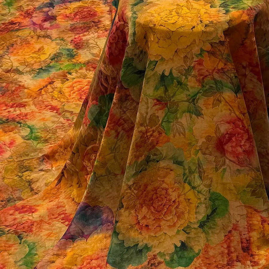 XYHYS 暖色芙蓉- Jacquard HUALUO Hongyunsha silk fabric, 25 momme openwork texthture, 110cm by e Yard
