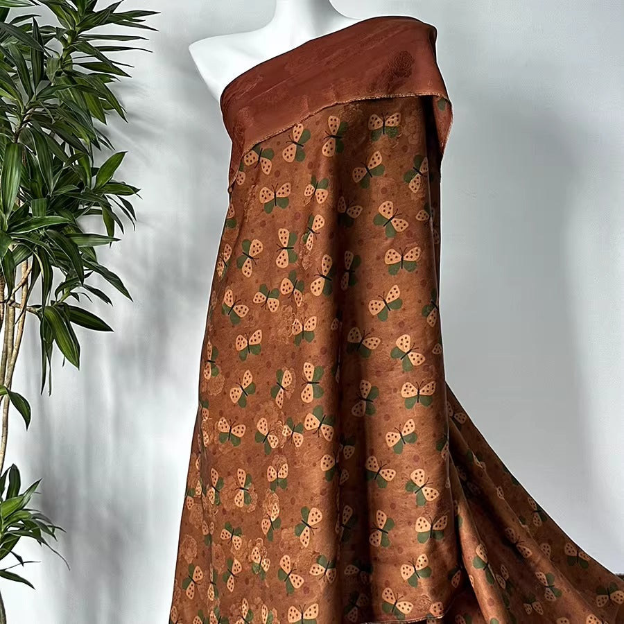 XYHYS双色蝴蝶- Jacquard HUALUO Hongyunsha silk fabric, 25 momme openwork texthture, 110cm by e Yard