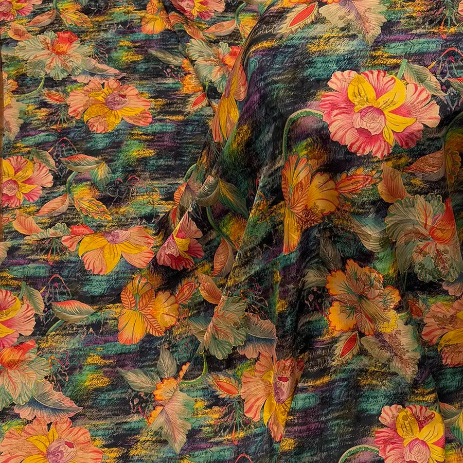 XYHYS 油画花- Jacquard HUALUO Hongyunsha silk fabric, 25 momme openwork texthture, 110cm by e Yard