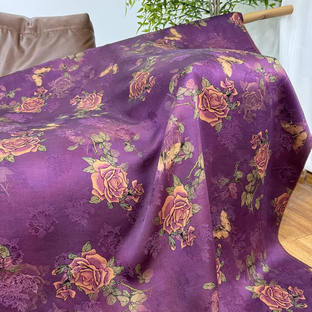 XYHYS紫霞仙子 - Jacquard HUALUO Hongyunsha silk fabric, 26 momme openwork texture, 110cm by the Yard