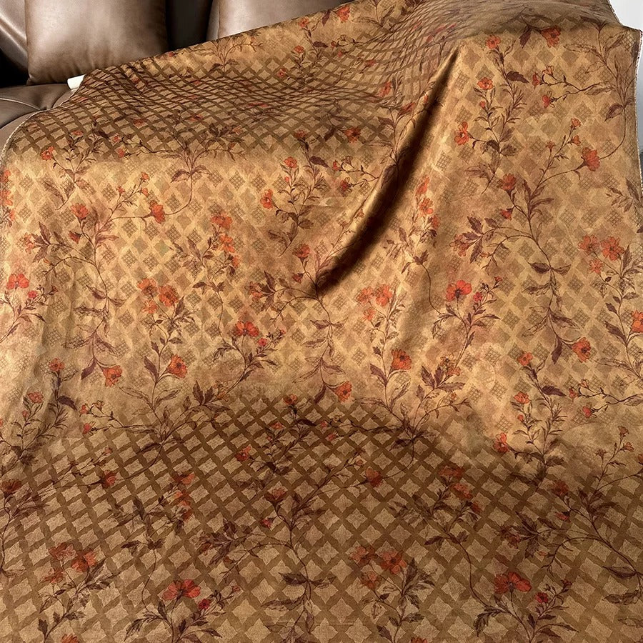 篱下枝红 Mud Silk fabric, Jacquard HUALUO, 25 momme 110cm wide by the Yard