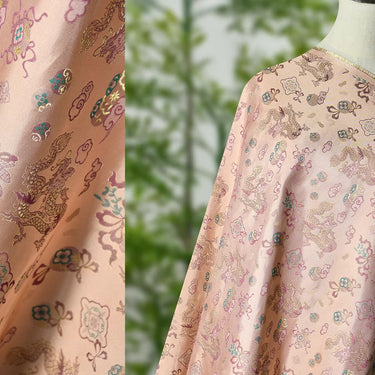 XYLDXSJ 双龙戏珠 - Gilt-Thread Song Brocade 织金宋锦, 38 momme 140cm wide by the yard