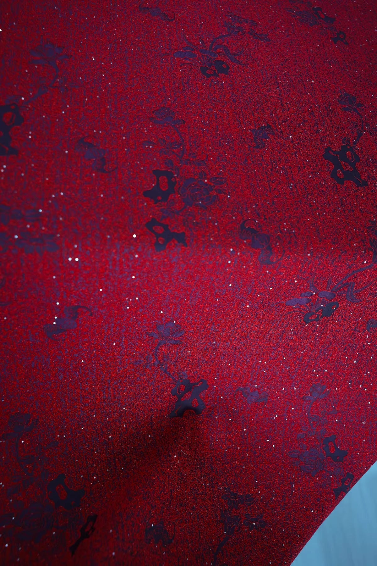 SJKSM016- Jacquard silk wool blend fabric, 57 momme ,deep red, 135cm wide by the yard