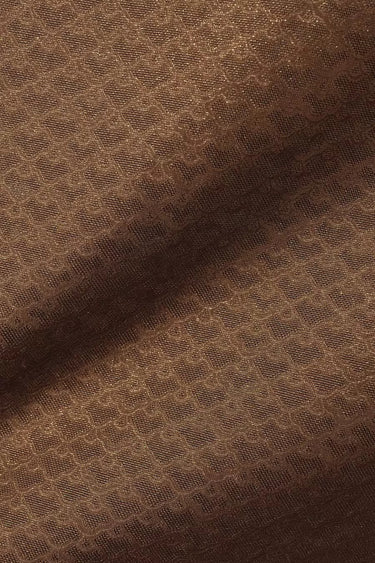 XYLN033 - Leno silk fabric, Gold weave Yarn-dyed, coffee color RUYI, 25 momme 114cm wide by the yard